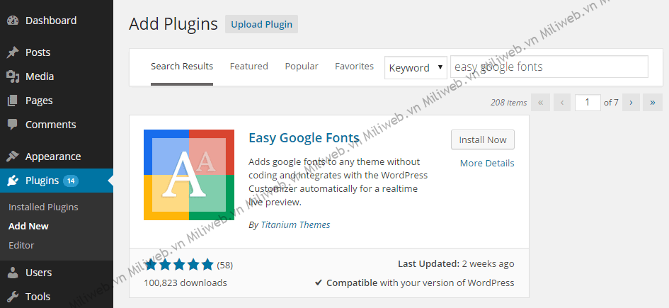 Sử dụng plugin Easy Google Fonts để thay đổi font chữ theme WordPress