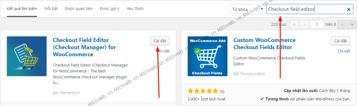 cài đặt plugin checkout field editor