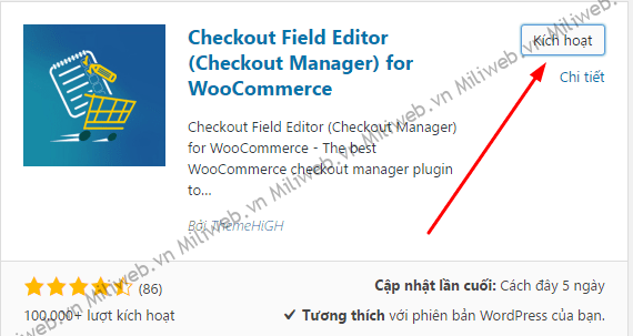 kích hoạt plugin checkout field editor