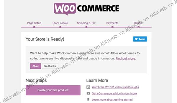 Hoàn tất cài đặt WooCommerce plugin