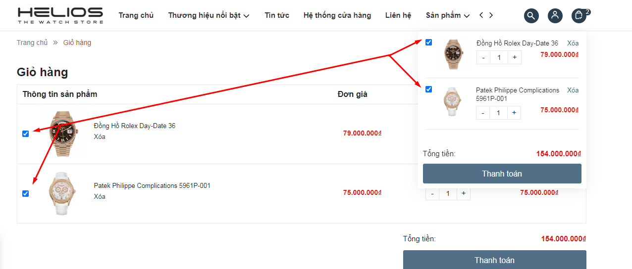 pop3 tính năng lựa chọn sản phẩm khi thanh toán