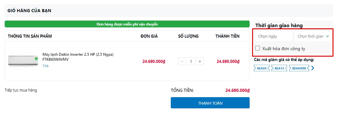 vat-index Thời gian giao hàng